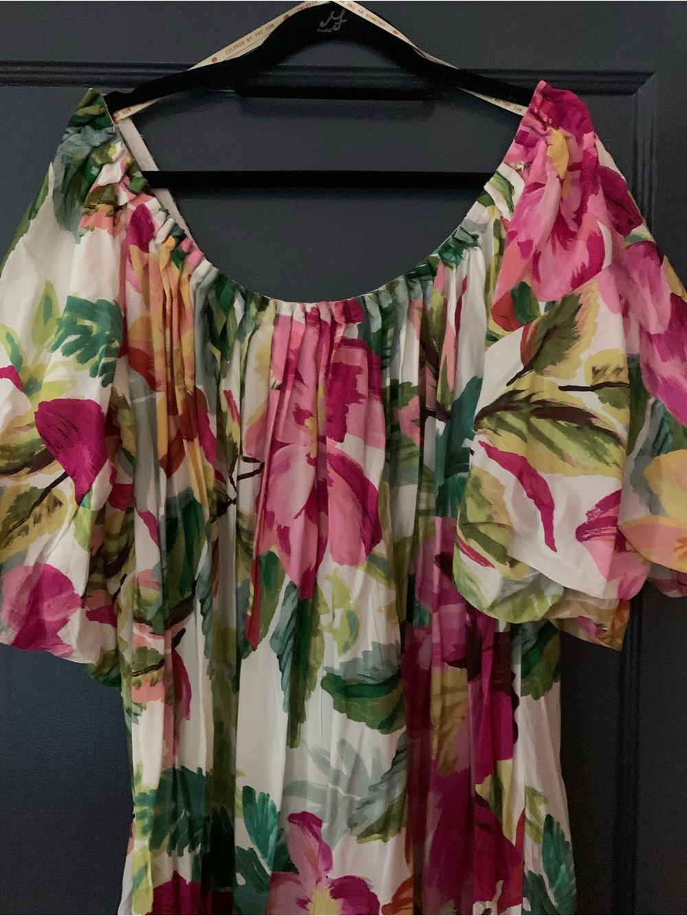 FARM Rio Tropical Pained Floral Puff-Sleeve Maxi Dress in Pink, Green & Yellow - Picture 6 of 8